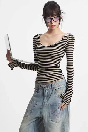 Black V-Neck Slim Fit Top