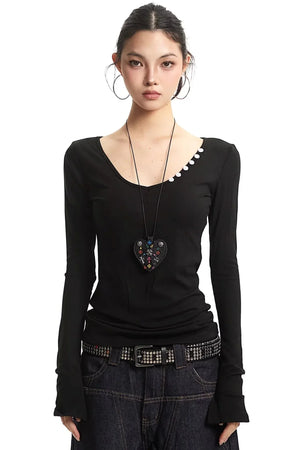 Black V-Neck Slim Fit Top
