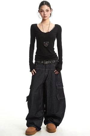 Black V-Neck Slim Fit Top