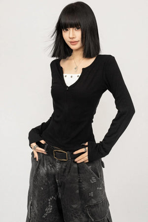 Black V-Neck Two-Piece Top