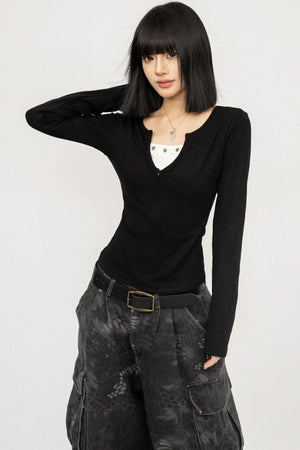 Black V-Neck Two-Piece Top