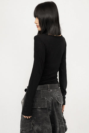 Black V-Neck Two-Piece Top