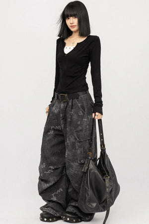 Black V-Neck Two-Piece Top