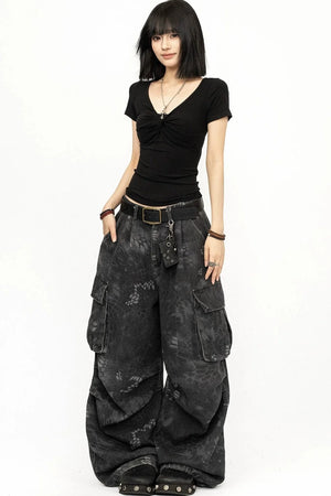 Black V-Neck Y2K Top