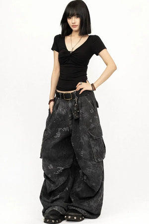 Black V-Neck Y2K Top