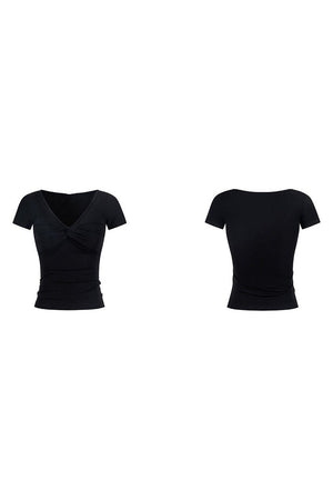 Black V-Neck Y2K Top