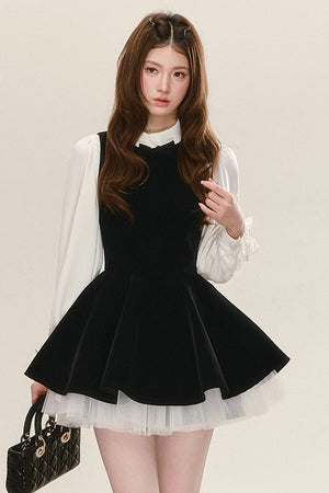 Black Velvet Dress with Shirt Set-Up