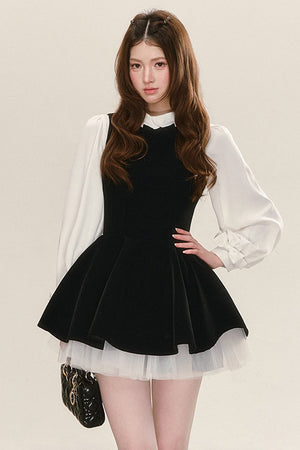 Black Velvet Dress with Shirt Set-Up