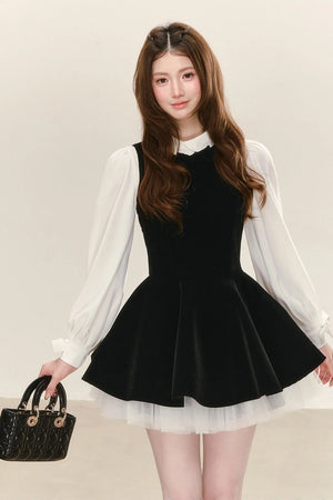 Black Velvet Dress with Shirt Set-Up