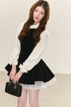Black Velvet Dress with Shirt Set-Up