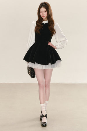 Black Velvet Dress with Shirt Set-Up