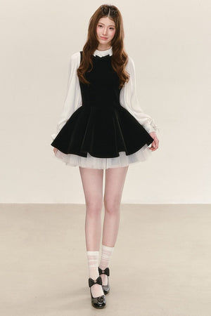 Black Velvet Dress with Shirt Set-Up
