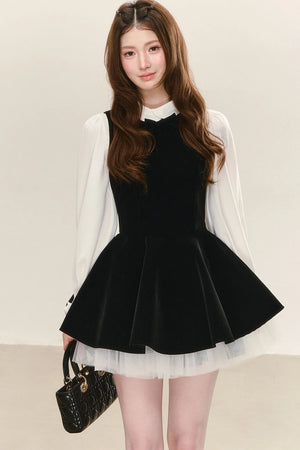 Black Velvet Dress with Shirt Set-Up