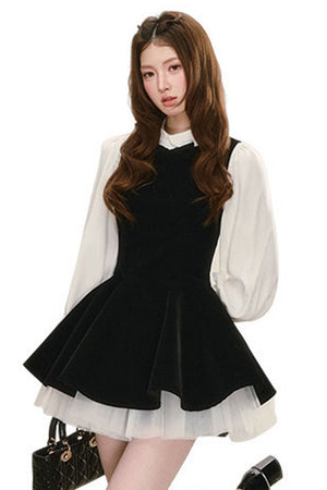 Black Velvet Dress with Shirt Set-Up