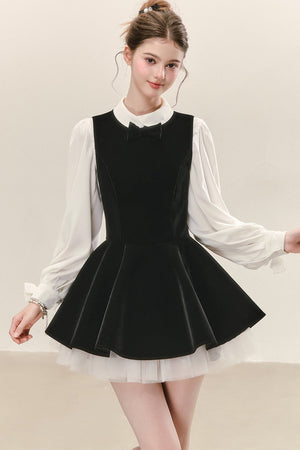 Black Velvet Dress with Shirt Set-Up