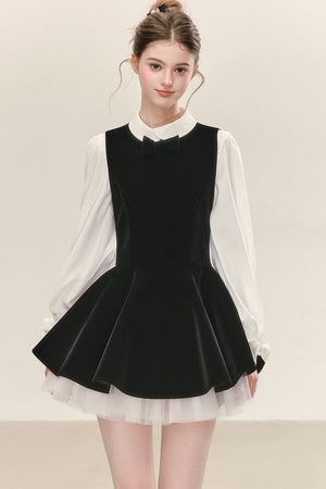 Black Velvet Dress with Shirt Set-Up