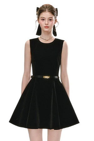 Black Velvet Sleeveless Tank Dress