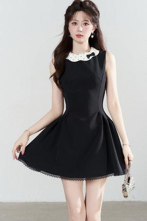 Black Waist-Cinching A-Line Dress