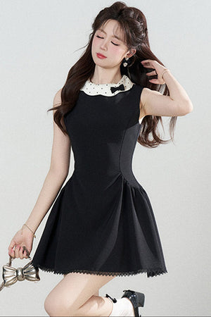 Black Waist-Cinching A-Line Dress