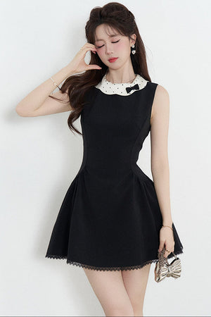 Black Waist-Cinching A-Line Dress