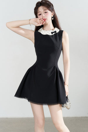 Black Waist-Cinching A-Line Dress