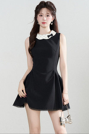 Black Waist-Cinching A-Line Dress