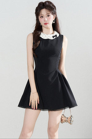 Black Waist-Cinching A-Line Dress