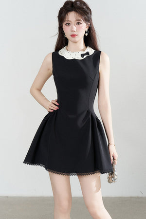 Black Waist-Cinching A-Line Dress
