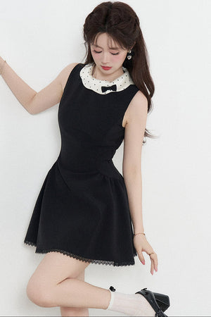 Black Waist-Cinching A-Line Dress