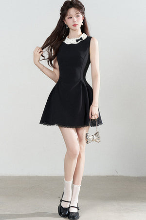 Black Waist-Cinching A-Line Dress