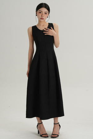 Black Waist-Defined Summer Dress
