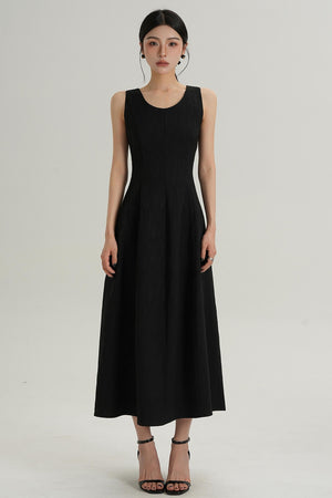 Black Waist-Defined Summer Dress
