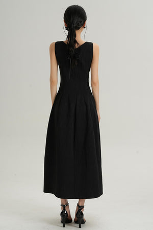 Black Waist-Defined Summer Dress