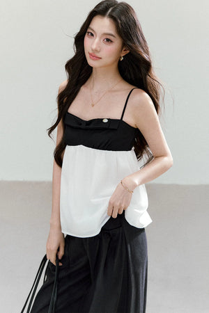 Black White Color Block Camisole Top and Pants Set-Up