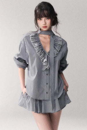 Blue Check Lace Shirt Set-Up