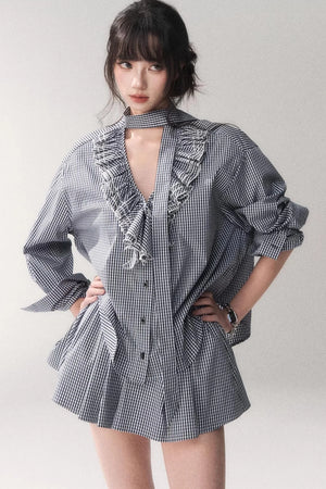 Blue Check Lace Shirt Set-Up