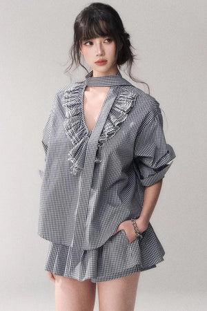 Blue Check Lace Shirt Set-Up