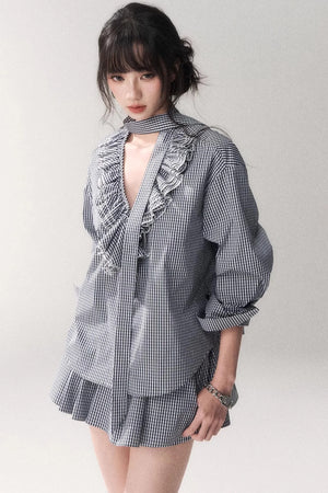 Blue Check Lace Shirt Set-Up