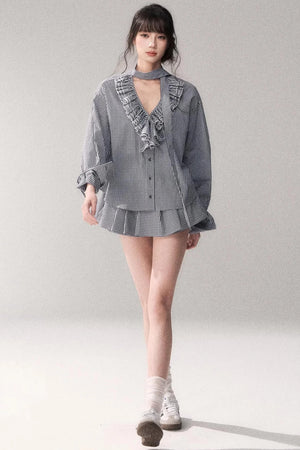 Blue Check Lace Shirt Set-Up