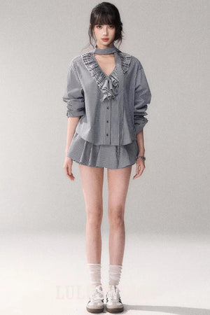 Blue Check Lace Shirt Set-Up