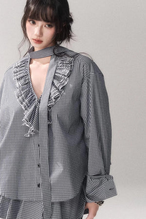 Blue Check Lace Shirt Set-Up