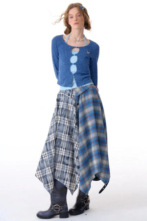 Blue Check Midi Skirt
