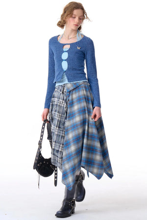 Blue Check Midi Skirt