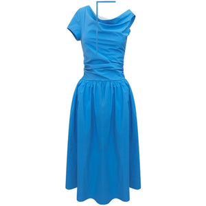 Blue Cowl Neck Long Dress