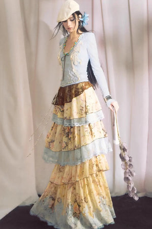 Blue Dan Lace Top and Skirt Set-Up