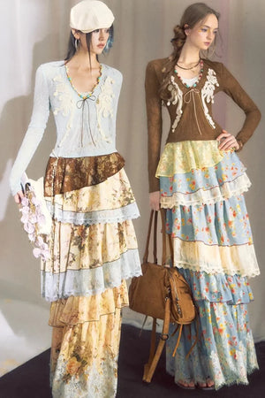 Blue Dan Lace Top and Skirt Set-Up