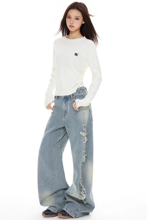 Blue Distressed Denim Pants