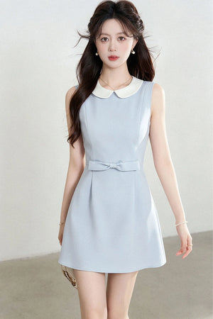 Blue Doll Collar Sleeveless Vest Dress