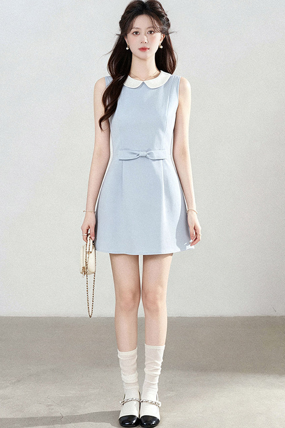 Blue Doll Collar Sleeveless Vest Dress