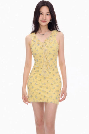 Blue Floral V-Neck Dress